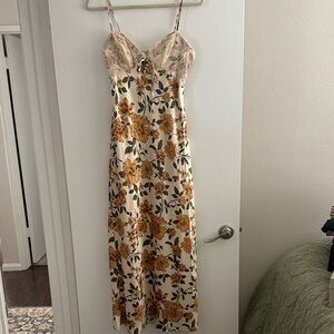Floral Lace Slip Dress in Cream and Mustard